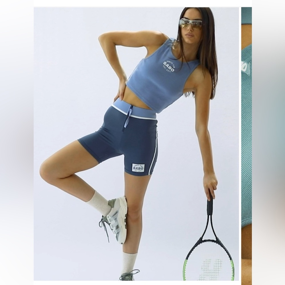 Sabo Skirt Blue Athletic Crop Top and Shorts Set